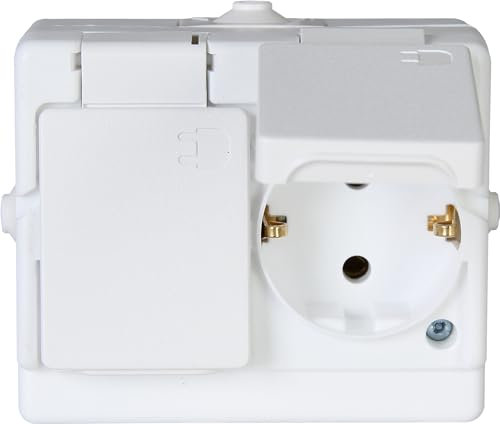Kopp 130202002 Aufputz-Feuchtraum Schutzkontaktsteckdose 2-Fach mit Klappdeckel, IP44, Standard