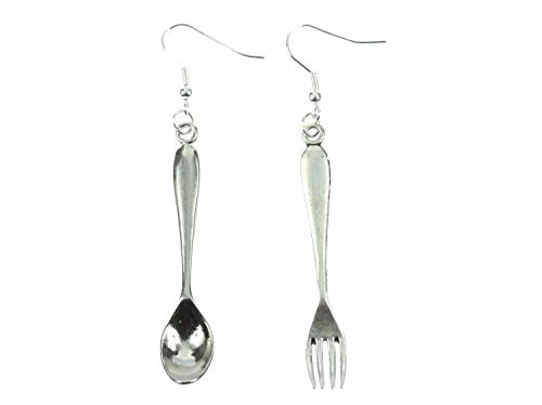 Spoon And Fork Cutlery Earrings Miniblings Food Cooking Kitchen Silver 55Mm