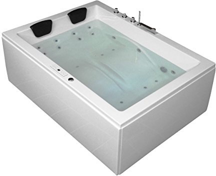 Supply24 since 2004 Whirlpool Badewanne Olymp Profi – Luxus Whirlpool für 2 Personen mit 24 Massagedüsen, LED, Ozon & Bluetooth-Radio (Weiß, 180 x 130 Mit Armaturen linke Eckmontage)