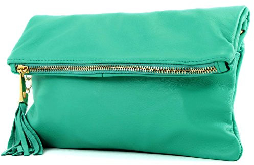 modamoda de - T54 - ital Kleine Clutch aus Nappaleder, Farbe:Aquamarin