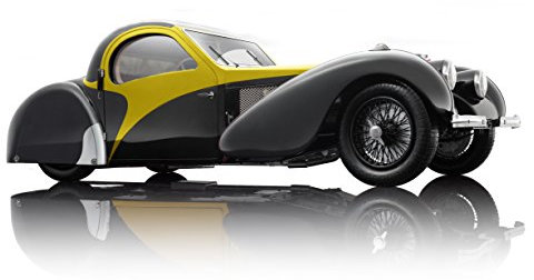Bauer Exclusive Bugatti Type 57SC Atalante 1937: Originalgetreues, hochwertiges Modellauto 1:12 in limitierter Auflage, Türen und Motorhaube beweglich, schwarz-gelb (7828-Z75Y)