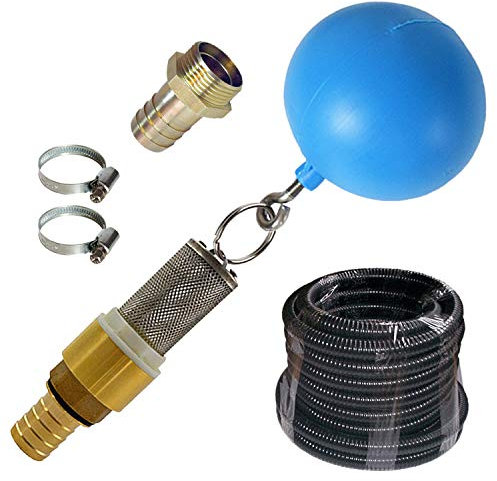 Ansaug-Set Für HAUSWASSERWERK REGENWASSERPUMPE JETPUMPE SCHWIMMENDE ENTNAHME Ansaug-Sets ohne / mit Schlauch, mit Schwimmerkugel, Schlauchtülle und mit / ohne Rückschlagventil aus Messing (Set 8 inkl. 5m Schlauch)
