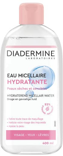 Diadermine - Feuchtigkeitsspendendes Mizellenwasser – trockene und empfindliche Haut – entfernt Make-up – beruhigt die Haut – Gesichtsreiniger – 93% Inhaltsstoffe natürlichen Ursprungs – Flasche mit