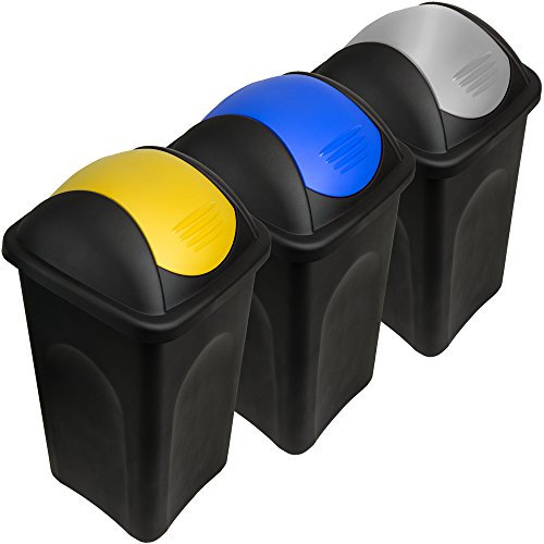 Stefanplast 3x Cubos de basura de 60L con tapa abatible basurero para cocina Plástico 68x41x41cm fácil de limpiar