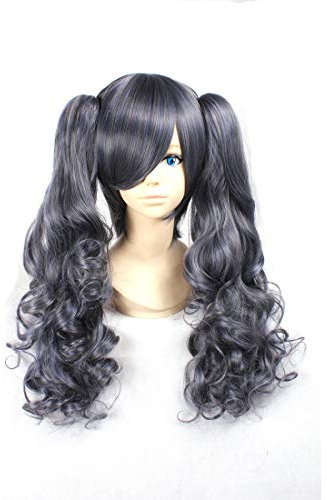 HOOLAZA Dunkelgrau Extra Lang Lockig mit 2 Pferdeschwanz Perücke Schwarzer Butler Ciel Phantomhive für die Halloween Party Cosplay Perücken