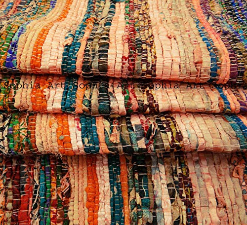 geflochtenem Bereich dekorativer Chindi Flickenteppich, Heimdekoration, Läufer, Baumwolle, Yogamatte, 183 x 9 cm, Baumwolle, Orange 1, 3.5ft X6ft