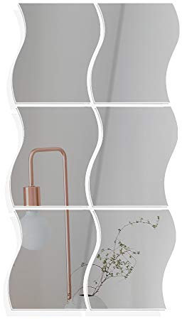 VINFUTUR 6pz Specchio Adesivo da Parete Wall Stickers Specchio Onda Decorazione DIY Specchi Adesivo Decorative per Parete Muro Casa Armadio Piastrelle da Bagno