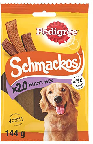 Pedigree Schmackos Multi Mix Streifen Hundesnacks Rind, Lamm & Geflügel Geschmack 9 x 20 Stück