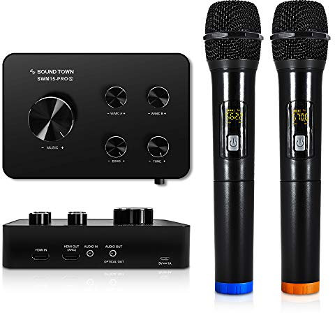 Sound Town Wireless Microphone Karaoke Mixer System, Supports HDMI ARC, Optical (Toslink), Smart TV, Media Box, PC, Bluetooth, Soundbar, Receiver, AUX (SWM15-PROS)
