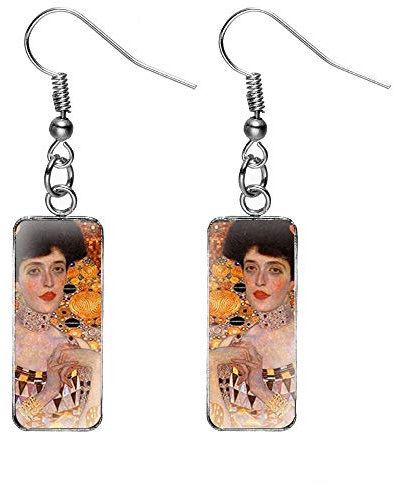 Rechteckiger Druck Ohrringe mit Porträt von Adele Bloch-Bauer Gustav Klimt Ölgemälde Kunst