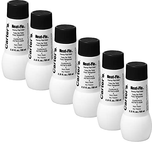 Carter's Neat-Flo Black Ink Refill for Re-Inkable Stamp Pads, 2 oz Bottle, 6-Pack (22348)