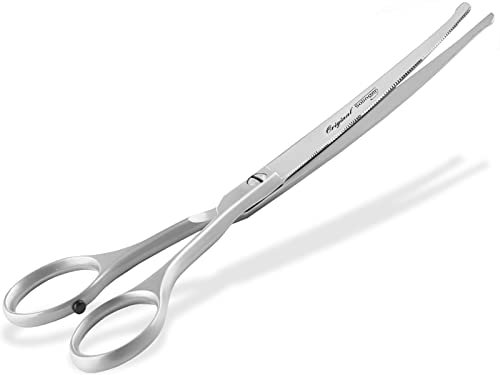 Fellschere aus Solingen Hunde Haarschere Pfotenschere mit einseitiger Mikroverzahnung Made in Germany Hundeschere mit gebogener Schnittfläche für die Fellpflege von Hunden Katzen Haustieren (16,5 cm)