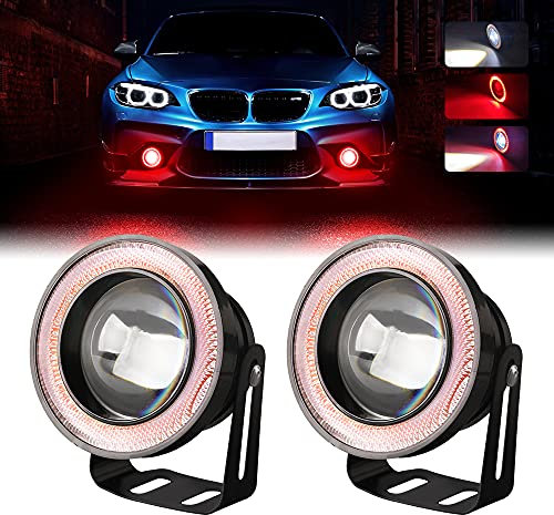 Chemini 2x2,5 LED Nebelscheinwerfer 12V 10W 6000K mit Engel Auge Rot für tagsüber Fahrlicht DRL ersetzen für Motorrad Scheinwerfer DRL High Beam