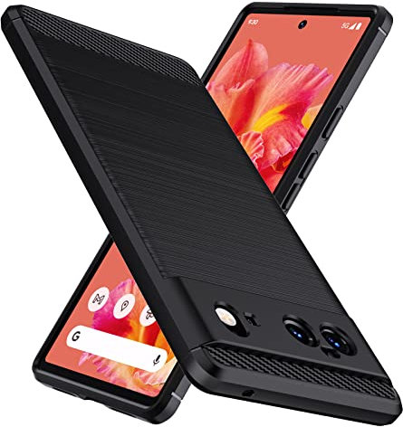 Natbok fur Google Pixel 6 Hulle, Weiches TPU Stoßdämpfung HandyHulle fur Google Pixel 6 Case, Kohlefaser Design Dünne SchutzHulle, Anti-Rutsch, Kratzfeste Google Pixel 6 Hulle,Schwarz