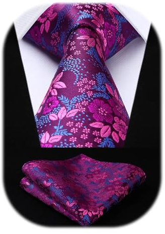 HISDERN Cravatta Uomo Matrimonio Fazzoletto Festa Affari Paisley Cravatta & Fazzoletto taschino Set Viola/Blu