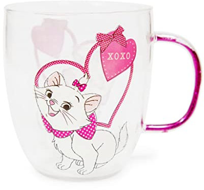 Disney The Aristocats Marie XOXO Tasse en verre avec poignée pailletée Capacité 414 ml
