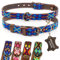 ALTEZAR Hundehalsband Leder - braunes Rindsleder Tribal Blau durchgehend Bestickt - Handgemacht in Mexiko Lederhalsband Hund - Größe L - für große Hunde