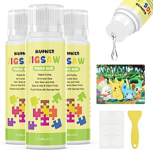 NAIMOER Jigsaw Puzzle Glue, 360ML Diamond Painting Sealer with Sponge Head and Applicator, Non-Toxic & Quick Dry Sealer for Diamonnd Painting Sealer Accessories Diamond Art Sealer