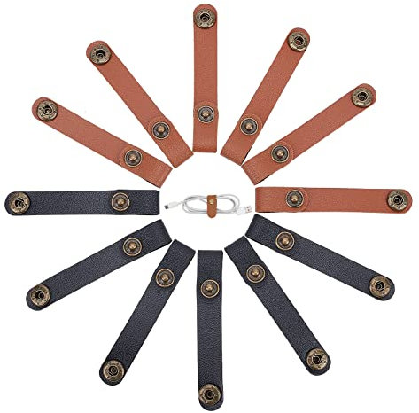 GORGECRAFT 12St 2 Farben Leder Kabelclips USB-Halter Befestigungsbänder Draht Kabel Organizer Rustikaler Halter Mit Druckknöpfen Aus Legierung Kabelmanagement Für Reisen Zuhause Büro Alltagsbedarf