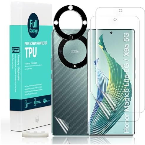 Ibywind Protector de pantalla para Honor Magic 5 Lite,X9a 6.67,con 2 piezas de película de TPU flexible,1 pieza Protector Camara,1 pieza de película trasera