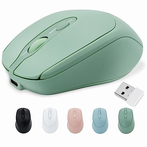 PiMivco Mouse wireless ricaricabile, mouse Bluetooth per laptop/iPad/MacBook Pro/Air, mouse silenzioso per PC/Surface Pro/Lenovo/Samsung Table, mouse portatile sottile (verde)