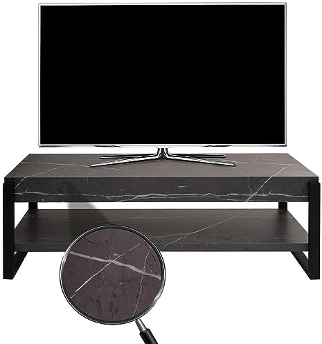 Mendler TV-Rack HWC-L53, Fernsehtisch Lowboard TV-Tisch, Metall 42x120x44cm - Marmor-Optik grau