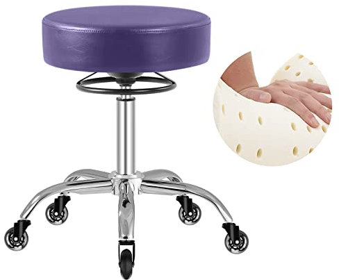 OUTMASTER Rollhocker höhenverstellbar mit Rollen - 50-62cm,bis 180 kg belastbare Arbeitshocker,360° Drehhocker Hocker für Salon und Spa,aus Leder Hocker (Lila)