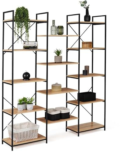 IDMarket - Bücherregal Trio mit 5 Ebenen, Detroit Design, Industriedesign, 170 cm