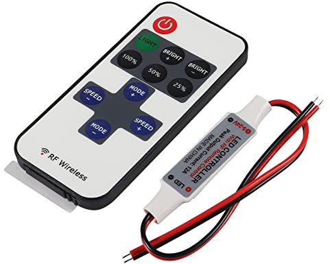 LED Remote Controller 11-Key RF Mini Wireless Remote Switch with DC 12V Connector for 5050 3528 5630 RGB Single Color LED Strip Lights Wireless Switch Dimmer Control