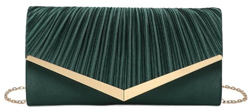 Kiss me Women Clutch Purse Evening Bag Wedding Prom Velvet Handbag, Ladies Elegant Shoulder Bag With Detachable Chain (Green)