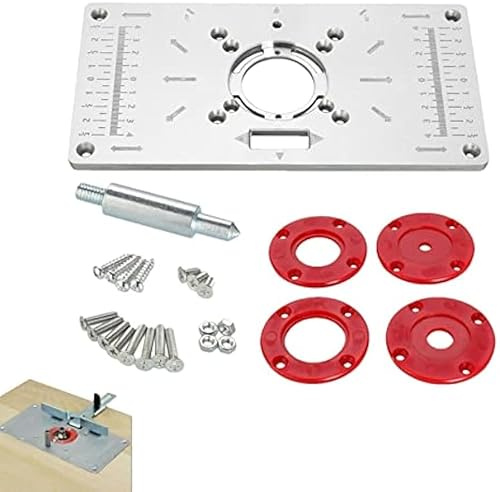 Aluminium Router Tisch Insert Plate Tisch für Holzbearbeitungsbänke Router Plate Holzbearbeitung Flip Trimming Board mit 4 ABS Ringen & Installationsschrauben für Holzbearbeitungsbank