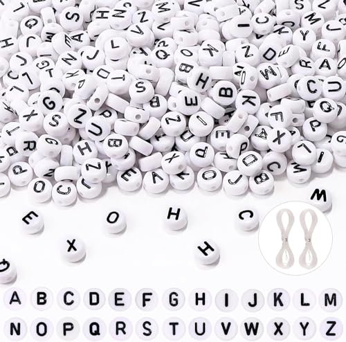 DTYDECLE 1200 Stücke Weiße Alphabet Perlen, 7mm runde Buchstaben Perlen acryle Spacer Beads mit Loch zum Auffädeln für Schmuckherstellung DIY Armbänder Halsketten Handwerk