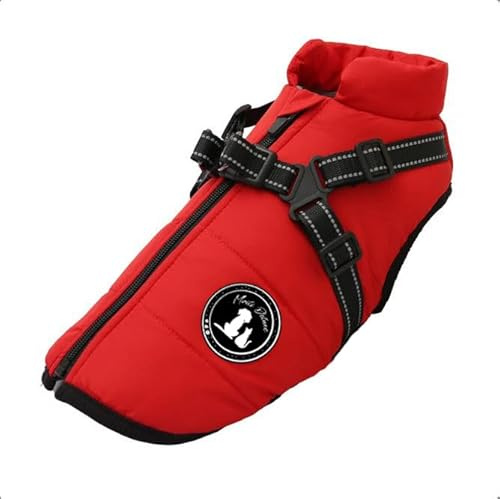 Hundejacke Winterweste Jacken Hundemantel Hundepullover Haustier Skifahren Kostüm Ärmellose Baumwolle Gepolsterte Weste Mit Brustgurt Gurt (Rot, S)