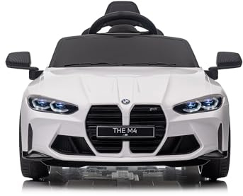 Kinderauto Elektrisch BMW M4 - lizenziert - 12V7A Akku, 2 Motoren- 2,4Ghz Fernsteuerung, MP3, Ledersitz+Eva (Weiss)