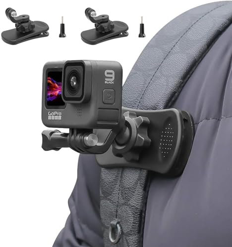 SRIKEKL 2 Sets Pack Backpack Strap Mount Quick Clip, 360° Rotation Backpack Clamp, Compatible with GoPro Hero 12/11/10/9/8 Black, Session, DJI Osmo Action and Most Action Cameras
