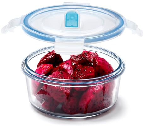 NUTRIUPS 0.45L Mini Airtight Glass Food Storage Containers with Lids, Round Food Storage Set, BPA Free for Meal Prep, Travel, Freezer, Oven