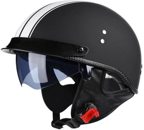 Mezzo Casco Jet Caschi Moto Retrò Casco Scodella Portatile, ECE Omologato Mezzo Elmetto da Moto Retrò con Pare-soleil Rétractable per Uomo Donna Biker Cruiser Scooter Touring(1,M(57~58CM))