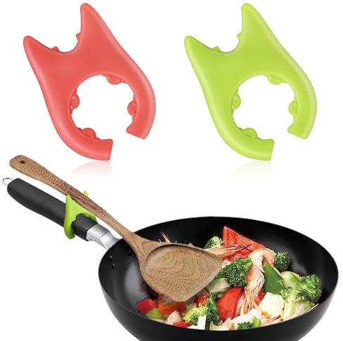 cobee 2pcs Spoon Rest for Cooking, Silicone Spoon Pot Pan Holder Non-Slip Pot Clip Rest Heat Resistance Kitchen Utensil Rest Mini Stove Top Spatula Holder Cute Cooking Gadgets(Style A)