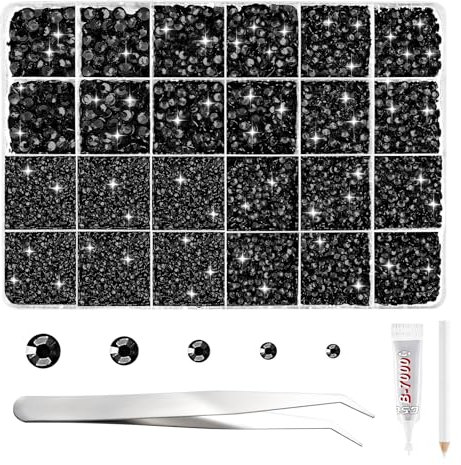 NACHLYNN 35700 Pcs Resin Rhinestones Kits Black Flatback Round Jelly Rhinestones with Tweezers Pen 2-6mm Bedazzling Non Hotfix Crystal Gems for Nail DIY Crafts Face Tumblers Mugs Clothing