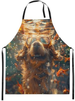 Homewish Nette 3D Hund Kochschürze, Kawaii Labrador Schürze Einstellbar, Schwimmen Welpe Hund Lätzchen Schürze 78x66 (LxW), Schöne Haustier Tier Kochschürze für Hundeliebhaber
