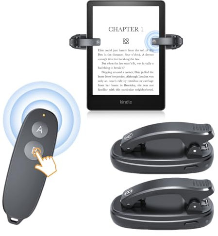 [2 Clips] Kindle Page Turner: RF Remote Page Turner Clicker for Kindle Paperwhite Oasis/Scribe/Kobo e-Readers, Kindle Accessories for Hands Free Ebook Reading, Camera Video Recording Triggers (Black)
