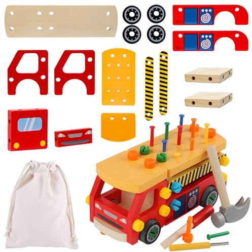 Dhnvcud Lot de 65 outils Montessori pour enfants à partir de 2, 3, 4, 5 ans, boîte à outils d'épissage Montessori pour enfants, jouets en bois pour bébé, jeux éducatifs comme cadeau pour garçons et