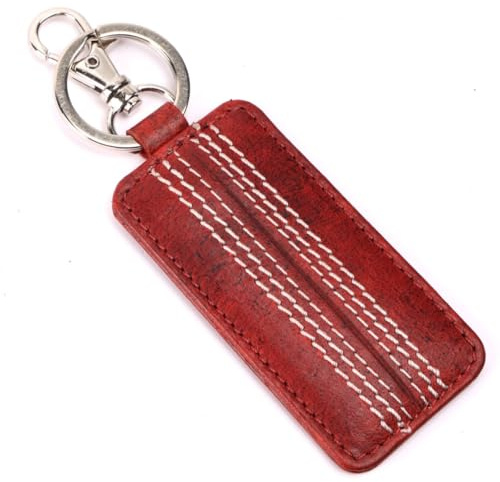 CRICKET-GIFTS Buffalo Red Leather Key Fob Durable and Elegant Design | White Stitching | Compact Size, Red