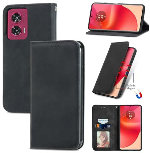 Cracedily Funda para Motorola Edge 50 Fusion Case, Carcasa Protectora Antigolpes Case, Soporte Plegable, Ranura para Tarjeta, Cover Cuero PU Carcasa Motorola Edge 50 Fusion, Negro