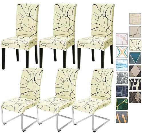 Alishomtll Stretch Stuhlbezug 4er/6er Set Stuhlhussen Schwingstuhl Elastische Stuhlhussen Abnehmbarer Waschbarer Esszimmerstühle Bezüge für Restaurant Hotel Bankett (Schwarze Linie, 6 Stück)
