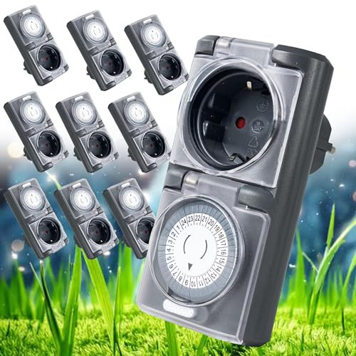 4smile Zeitschaltuhr Aussenbereich - 10 Stück - Zeitschaltuhr Steckdose außen IP44, mechanischer Zeitschalter analog außen - Outdoor Timer, Zeitschalter für Steckdose außen, hohe Schaltleistung