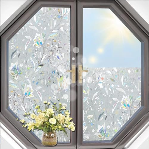 Pellicola per Vetri Finestre 35 x 300 cm, Riduzione Abbagliamento Solare, Anti-Calore, Facile da Installare, Pellicola Statica Adesiva, per Ufficio Bagno, tulipano