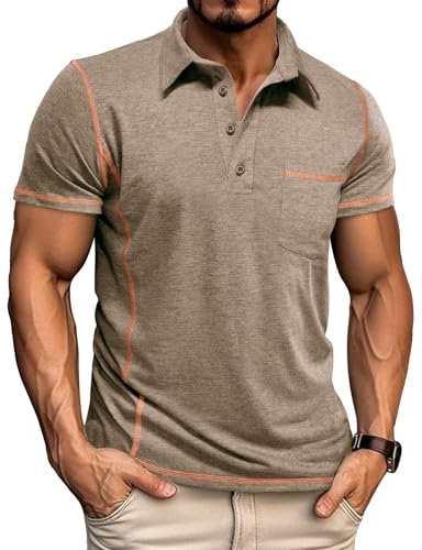 LAOARA Polo Homme Manches Courtes Polos T Shirt Ete Golf Tee Shirt Sport Regular Fit Casual T-Shirts Kaki 3XL