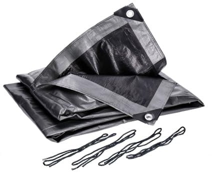 Bâche en PE renforcée 5x5m, 140g/m², avec 4 Cordes de Fixation, œillets en Aluminium Tous Les 50cm, Coins et Bords renforcés - Imperméable, indéchirable, UV stabilisée, Étanche