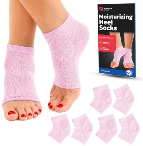 Moisturizing Socks for Men | Cracked Heel Treatment with Aloe Vera | Moisturizer Foot Callus Remover | Aloe Socks for Cracked Heels & Dry Rough Feet (Pink - 3 Pairs, Fits Most)